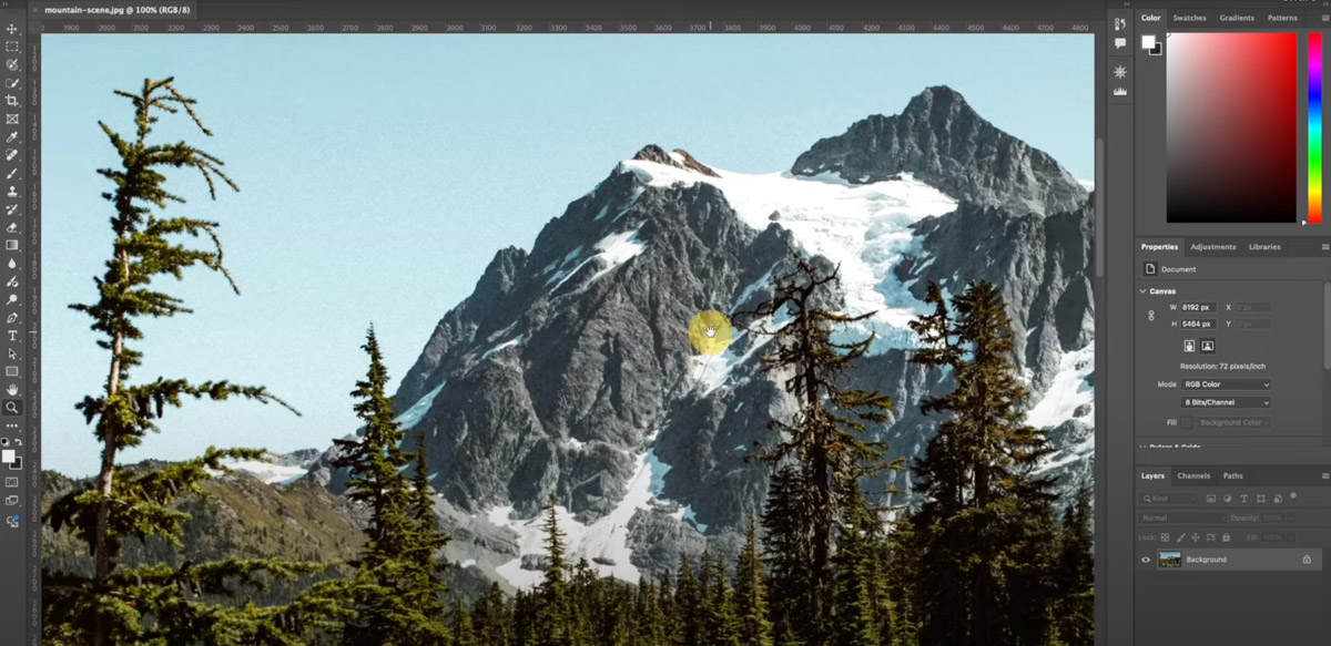 Editing mountain photo in Photoshop interface