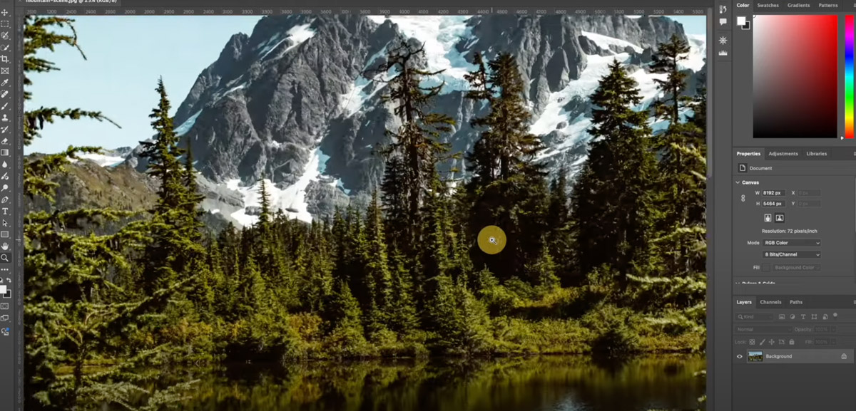 Editing mountain photo in Photoshop interface